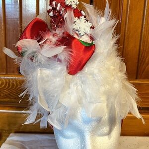 Festive Red and White Feathered Headpiece